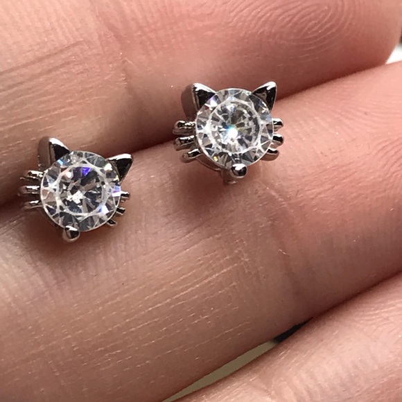 Sterling Silver 925 Cat Stud Earrings - Picture 3 of 5